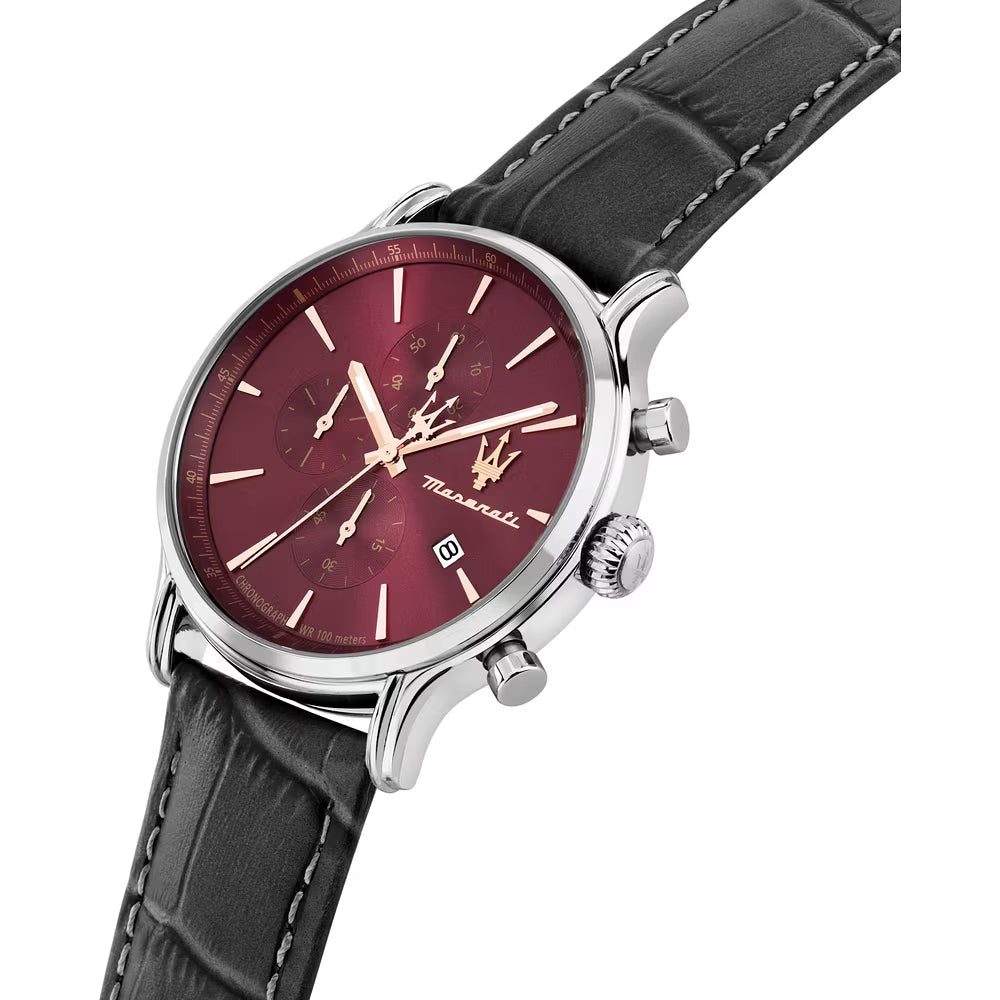 Orologio Maserati Epoca Slim Chrono 40 Mm Acciaio Pelle Nera Quadrante Bordeaux