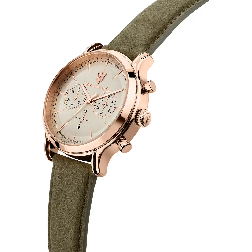 Orologio Maserati Epoca Chrono 42 Mm Pvd Oro Rosa Pelle Verde