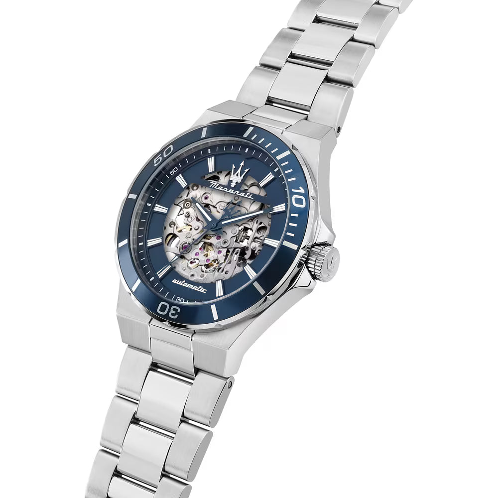 Orologio Maserati Sfida Automatico 41 Mm Acciaio Braccialato Quadrante Scheletrato/Blu