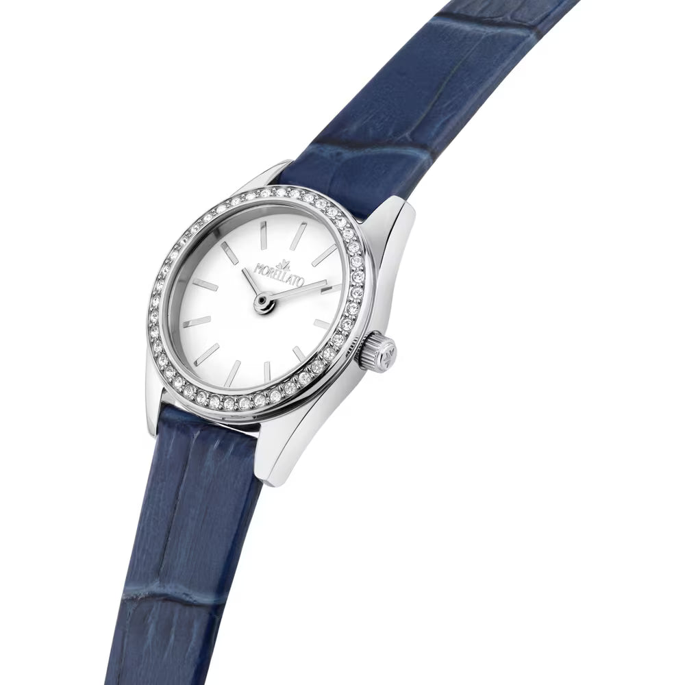 Orologio Morellato Magia Lady Strass 24 Mm Acciaio Pelle Stampa Cocco Blu