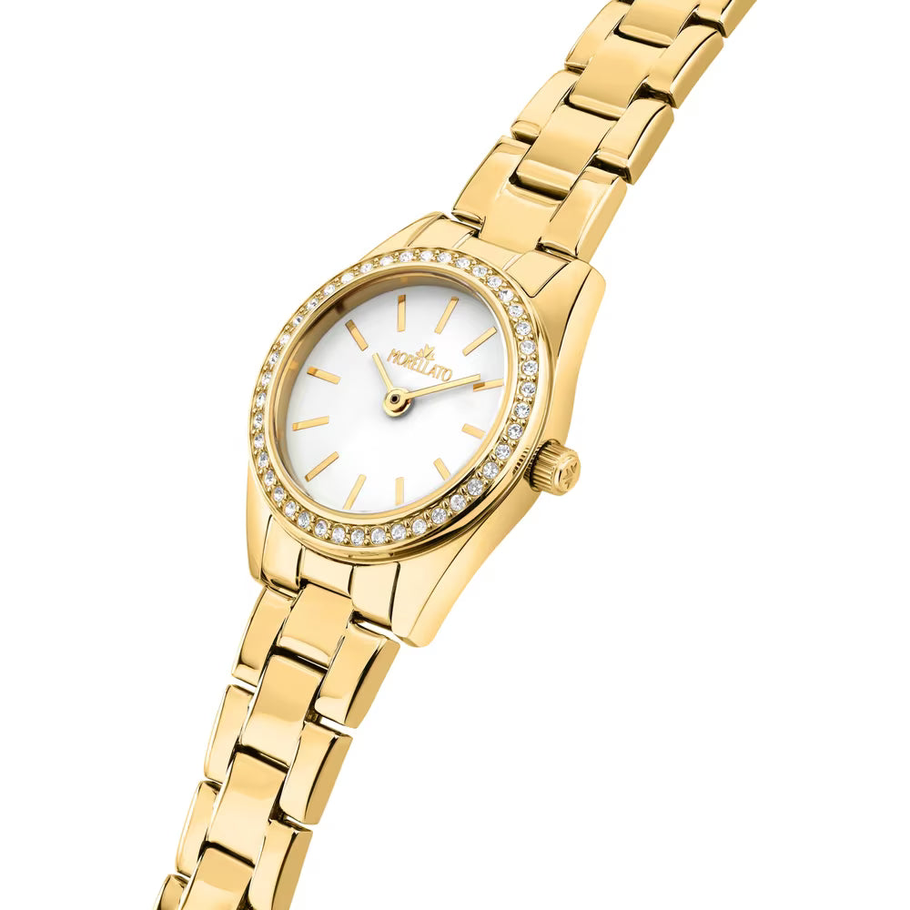 Orologio Morellato Magia Lady Strass 24 Mm Pvd Oro Braccialato Bianco