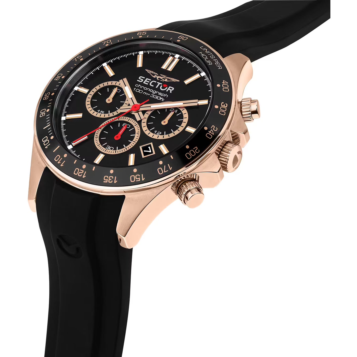 Orologio Sector 230 Chrono 43 mm Pvd Oro Rosa Cinturino Silicone Nero