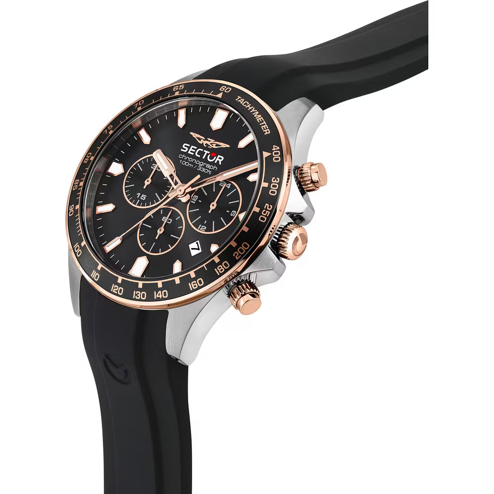 Orologio Sector 230 43 Mm Chrono Acciaio Cinturino Gomma Nero