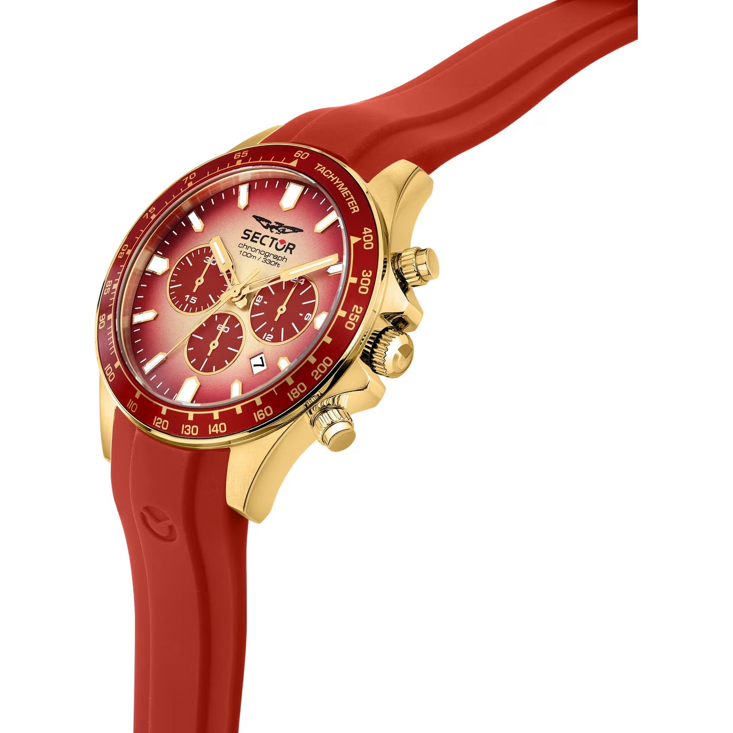 Orologio Sector 230 Fire Chrono 43 Mm Pvd Oro Gomma Rossa Quadrante Dorato/Rosso