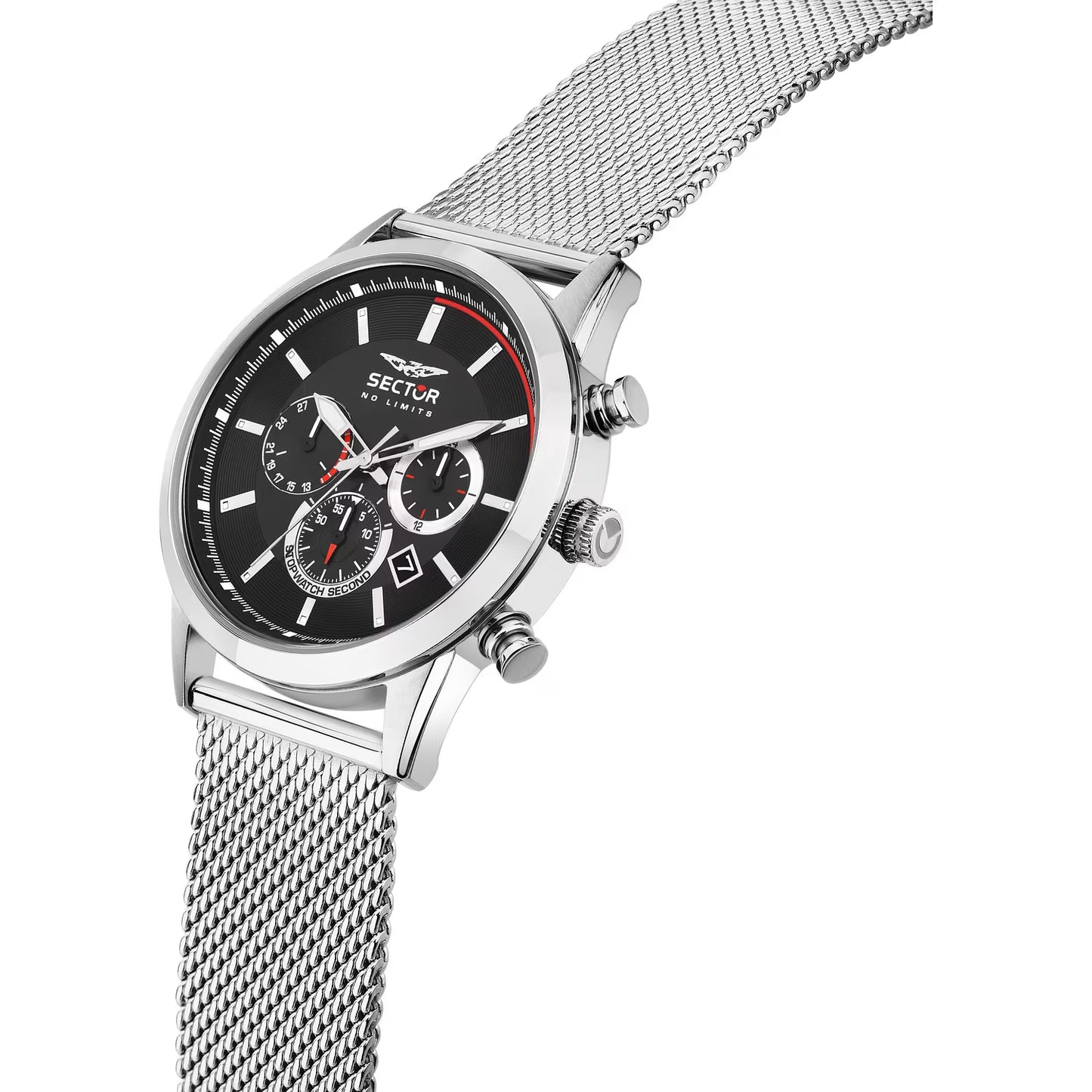 Orologio Sector 660 Chrono 42 Mm Acciaio Braccialato Maglia Milanese Nero/Rosso