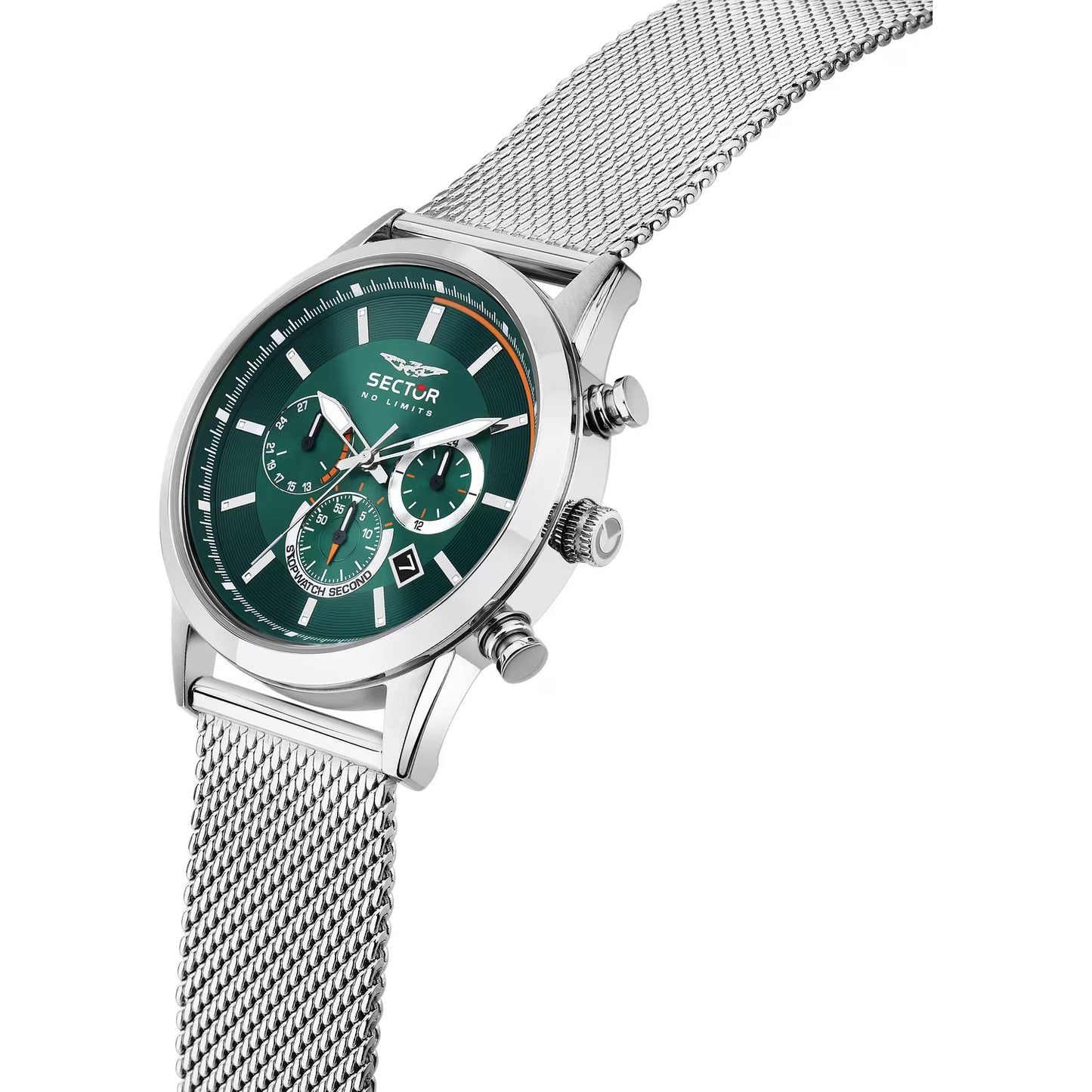 Orologio Sector 660 Chrono 42 Mm Acciaio Braccialato Maglia Milanese Verde/Arancione