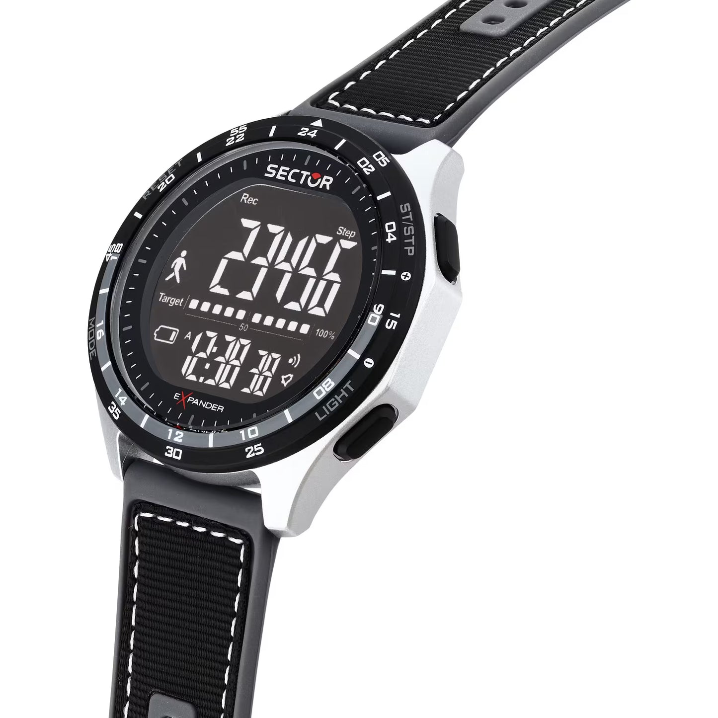 Orologio Sector Ex-53 Digitale 47 Mm Policarbonato Nero/Silver Silicone Grigio Rivestito Da Tessuto Nero