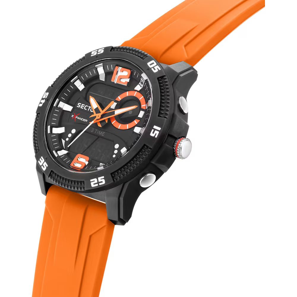 Orologio Sector Ex-56 Analogico Digitale 46 Mm Policarbonato Nero Silicone Arancione