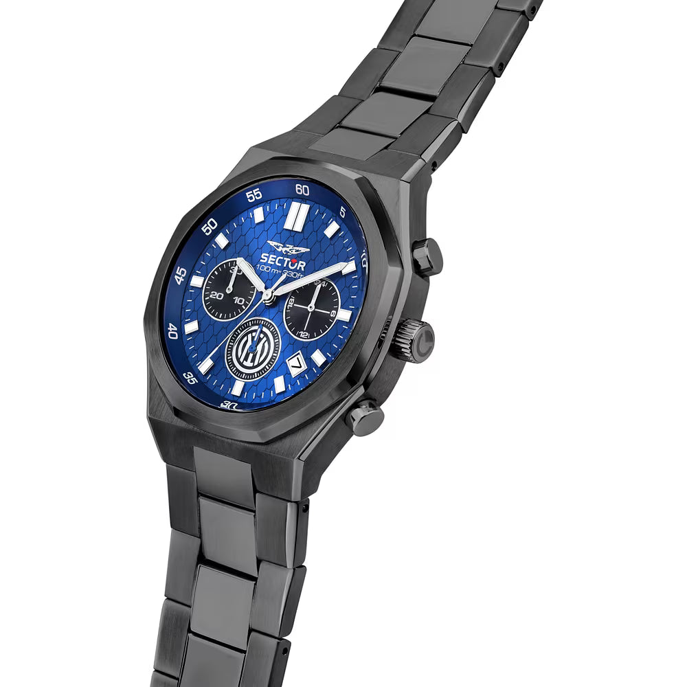 Orologio Sector Otto150 Inter Chrono 42 Mm Pvd Nero Braccialato Quadrante Blu