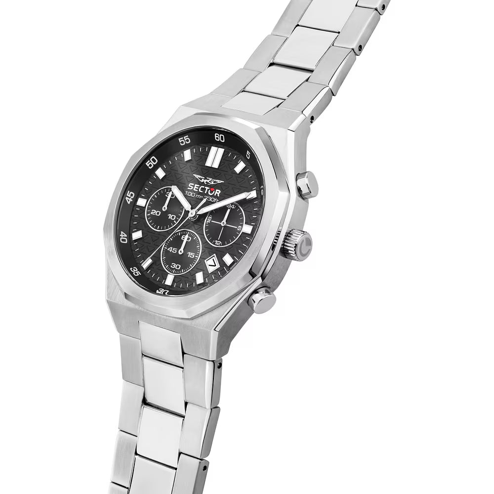 Orologio Sector Otto150 Chrono 42 Mm Acciaio Braccialato Quadrante Nero