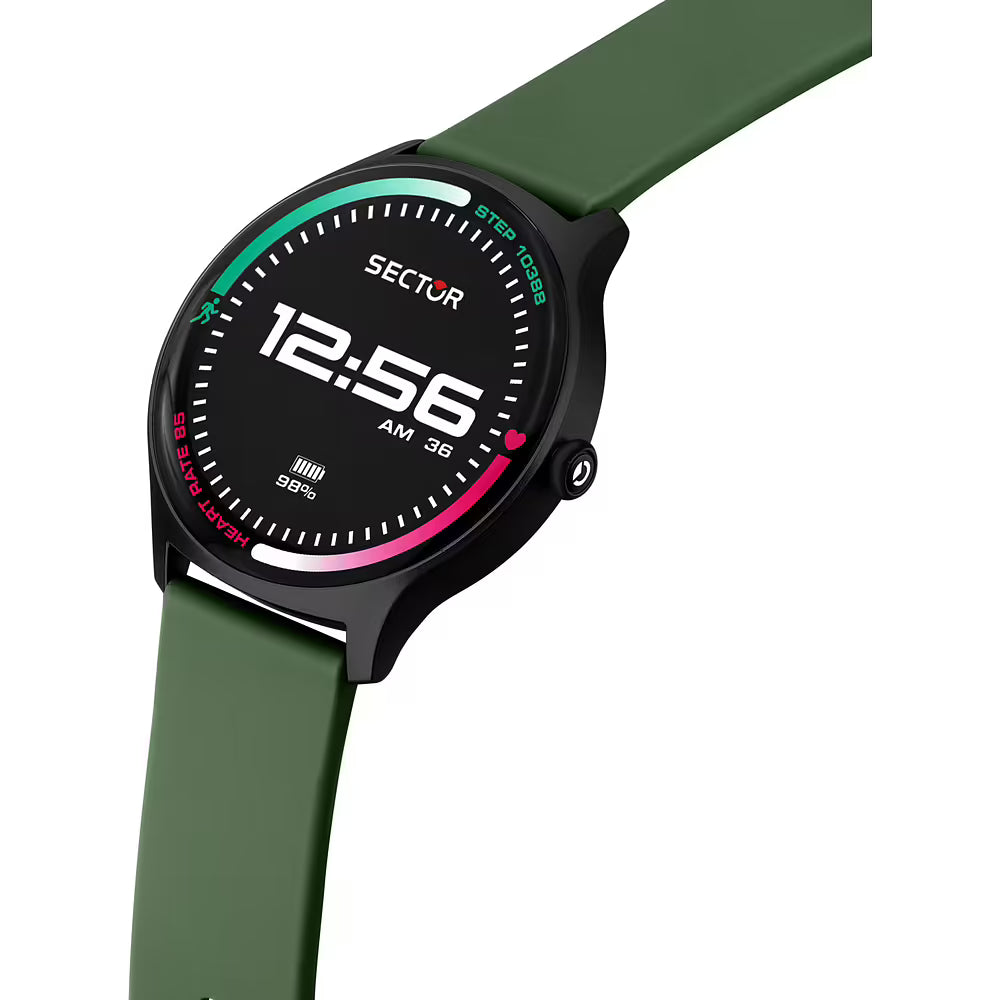 Orologio Sector S-06 Smart Digital Smartwatch Tondo Cassa Nera Cinturino Silicone Verde Oliva