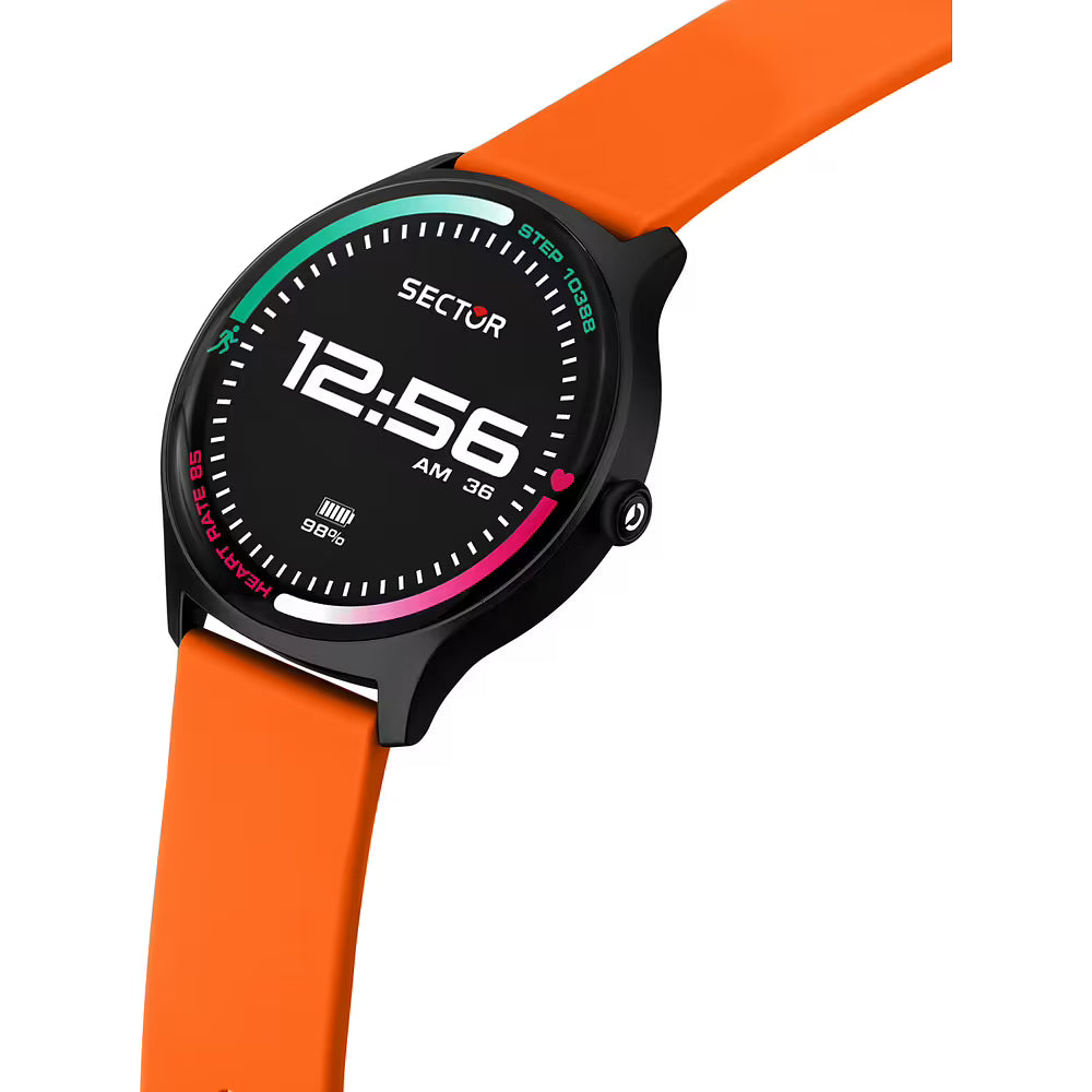 Smartwatch Sector S-06 Smart Digital Tondo Cassa Nera Cinturino Silicone Arancione