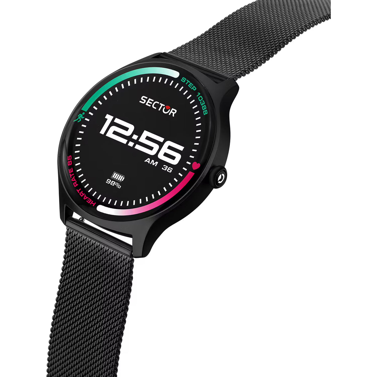 Smartwatch Sector S-06 Smart Digital Tondo Cassa Nera Braccialato Maglia Milanese Pvd Nero