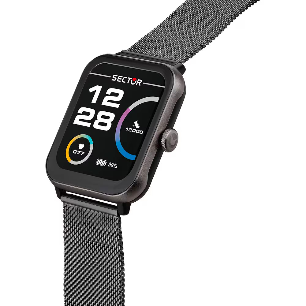 Orologio Smartwatch Sector S-08 Smart Digital Braccialato Maglia Milanese Pvd Nero