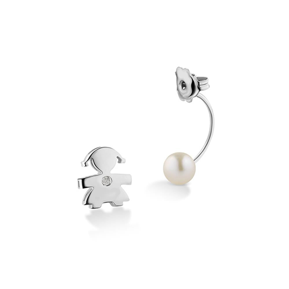 Monorecchino Lebebé Le Perle Oro Bianco Bimba con Perla Diamante