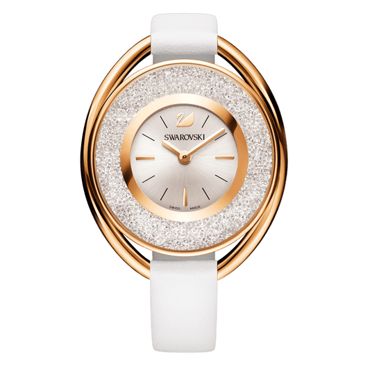 Orologio Swarovski Crystalline Oval Pvd Oro Rosa Pelle Bianca