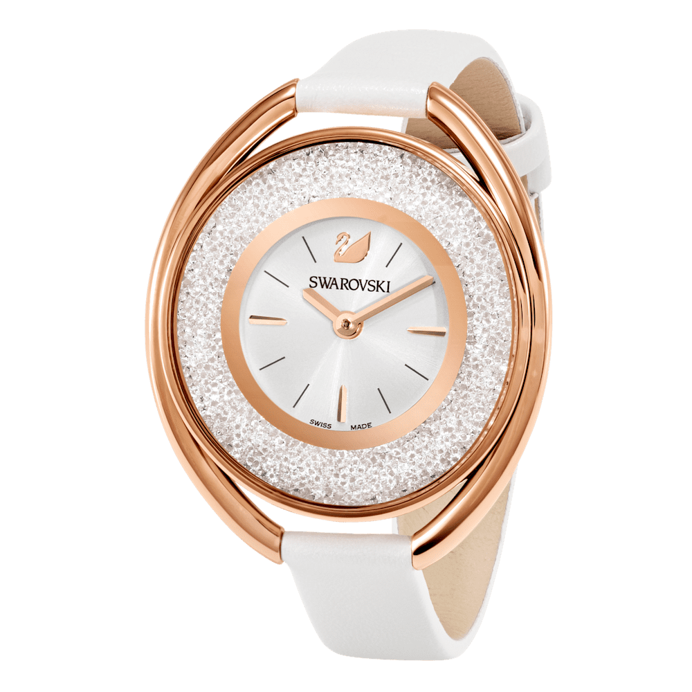 Orologio Swarovski Crystalline Oval Pvd Oro Rosa Pelle Bianca