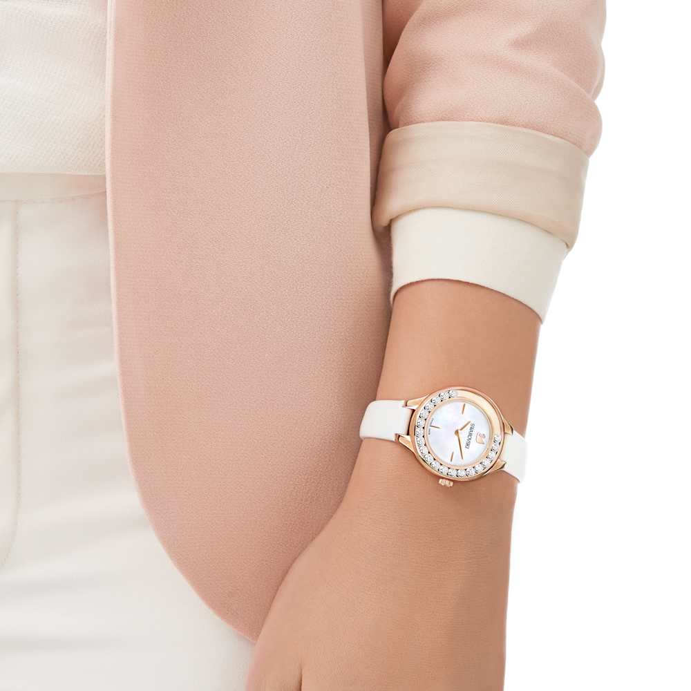 Orologio Swarovski Lovely Crystals Mini Pvd Oro Rosa Bianco Cinturino Pelle Cristalli Girevoli