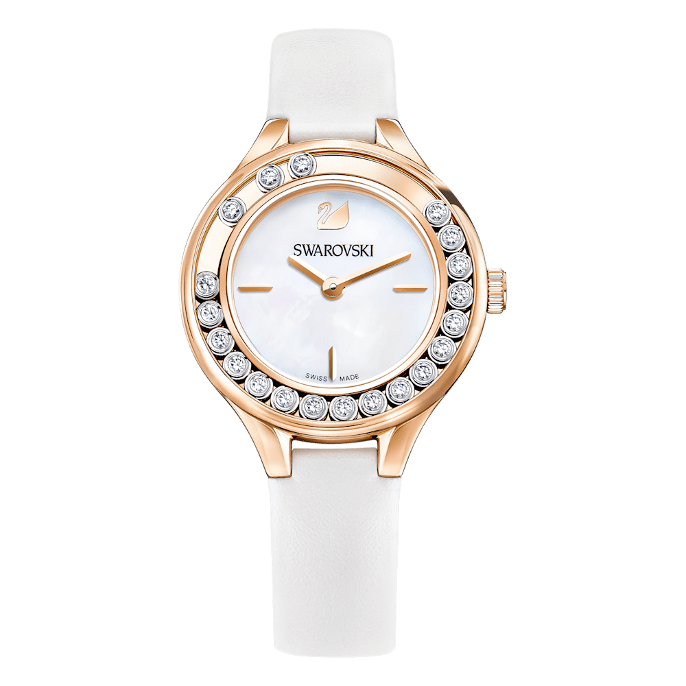 Orologio Swarovski Lovely Crystals Mini Pvd Oro Rosa Bianco Cinturino Pelle Cristalli Girevoli