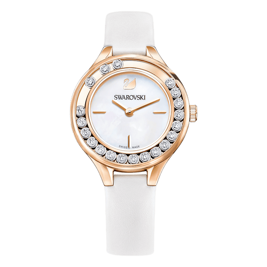 Orologio Swarovski Lovely Crystals Mini Pvd Oro Rosa Bianco Cinturino Pelle Cristalli Girevoli