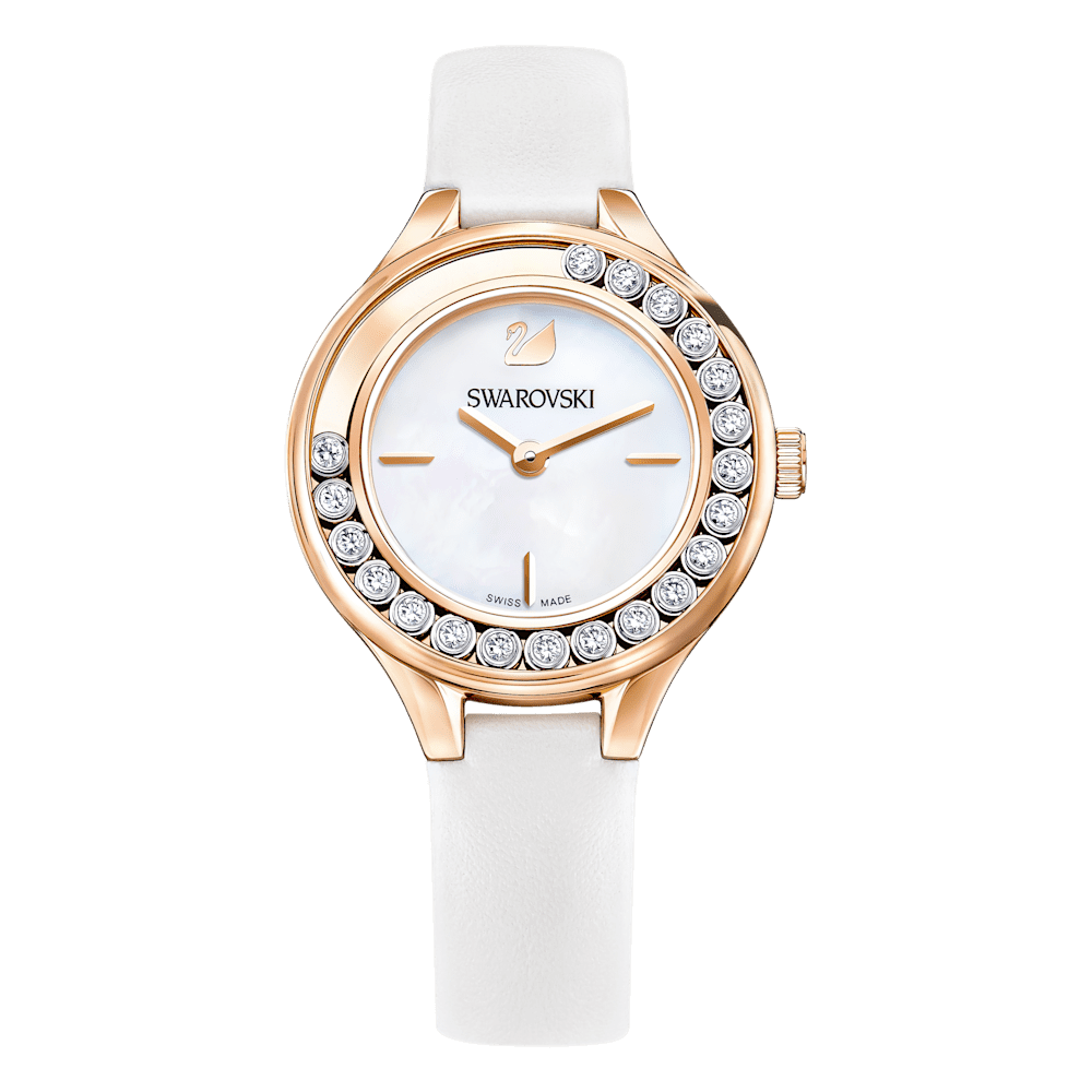 Orologio Swarovski Lovely Crystals Mini Pvd Oro Rosa Bianco Cinturino Pelle Cristalli Girevoli