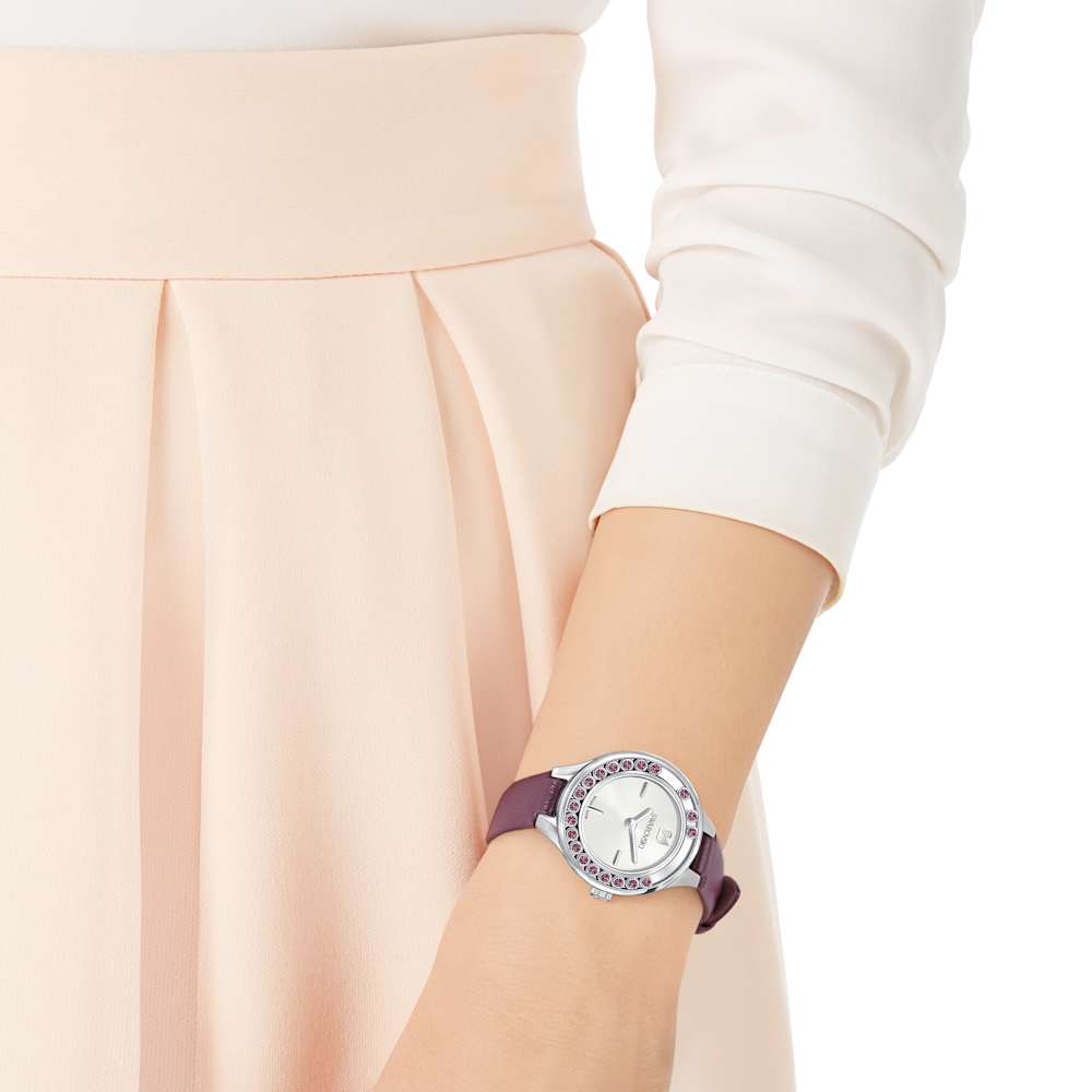 Orologio Swarovski Lovely Crystals Mini Acciaio Viola Cinturino Pelle Cristalli Girevoli