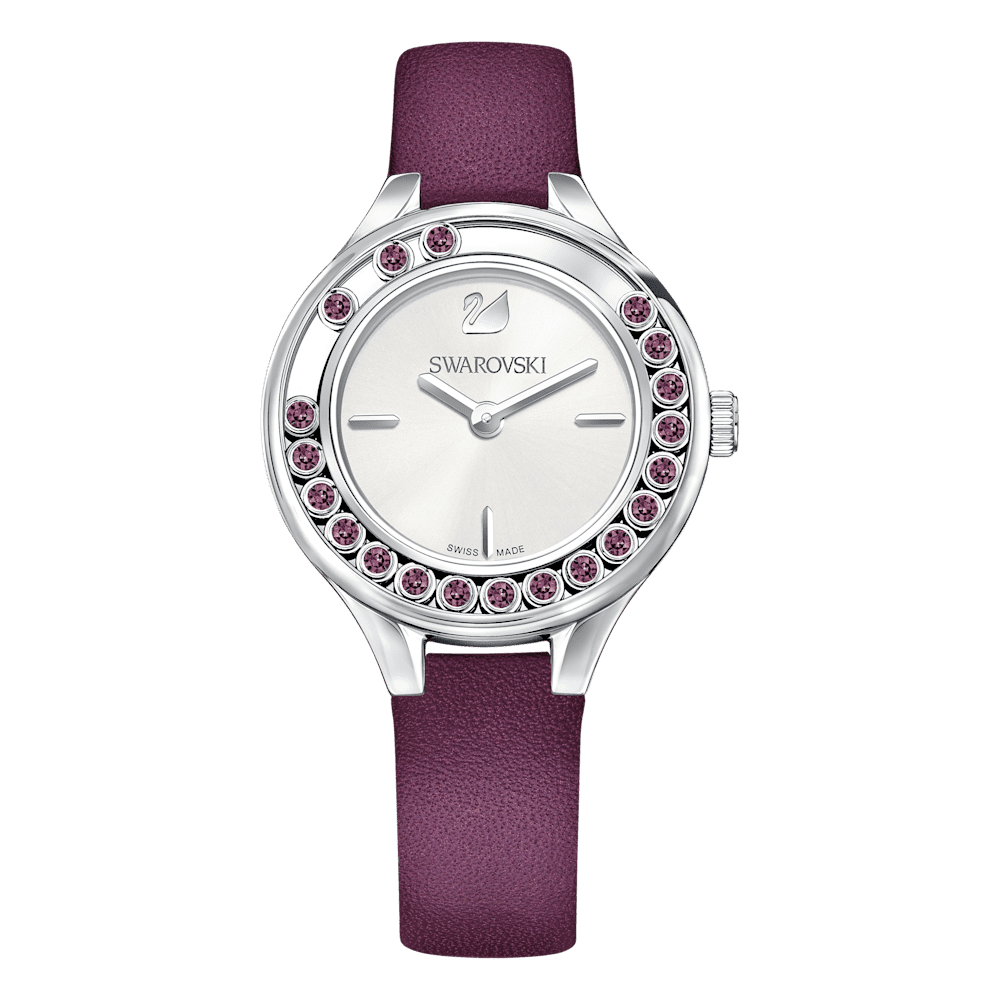 Orologio Swarovski Lovely Crystals Mini Acciaio Viola Cinturino Pelle Cristalli Girevoli