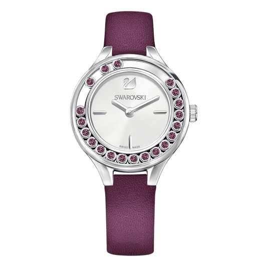 Orologio Swarovski Lovely Crystals Mini Acciaio Viola Cinturino Pelle Cristalli Girevoli