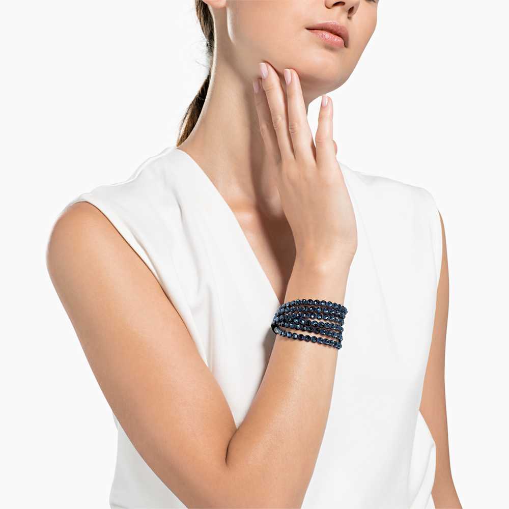 Bracciale a Doppio Giro Swarovski Power Collection Tessuto Alcantara Slake M Blu