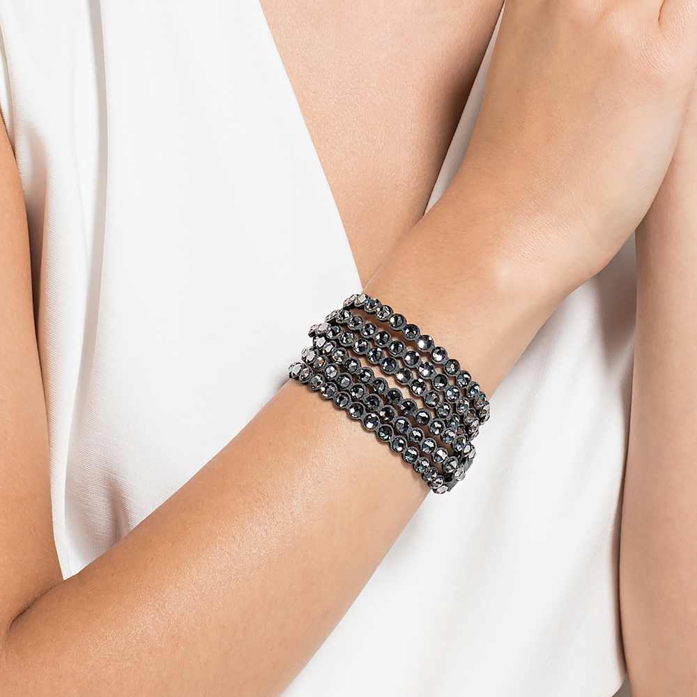 Bracciale a Doppio Giro Swarovski Power Collection Tessuto Alcantara Slake M Grigio