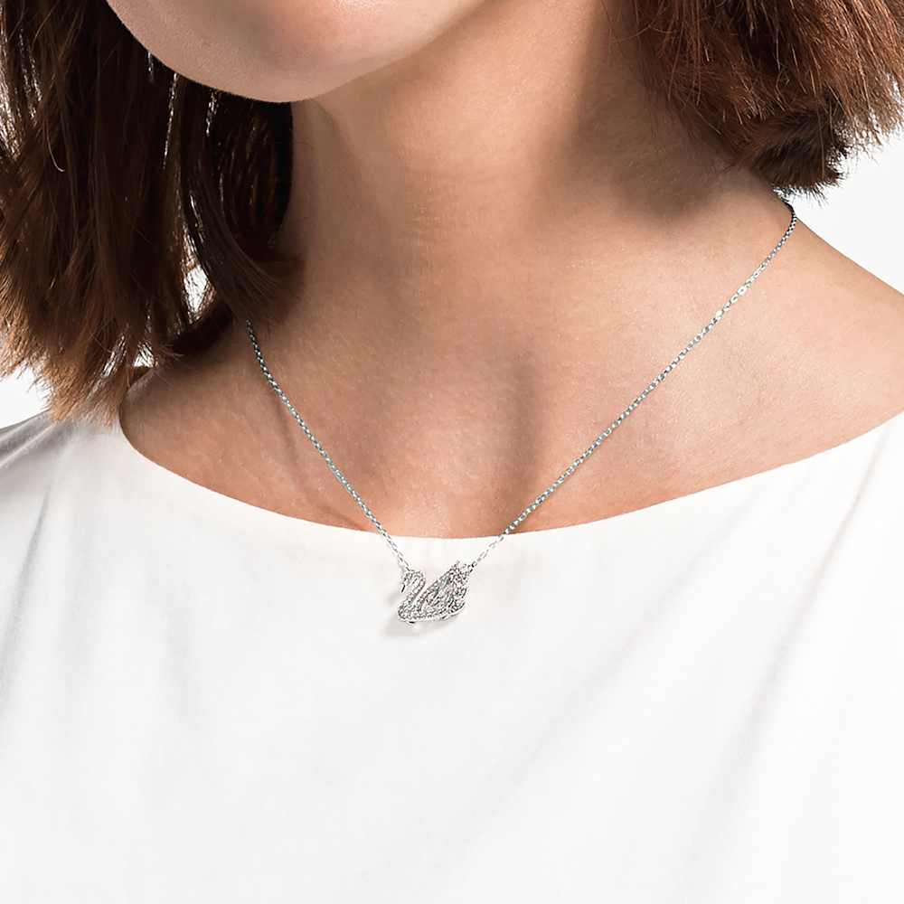 Collana Swarovski Swan, Cigno danzante, Bianca, Placcato rodio