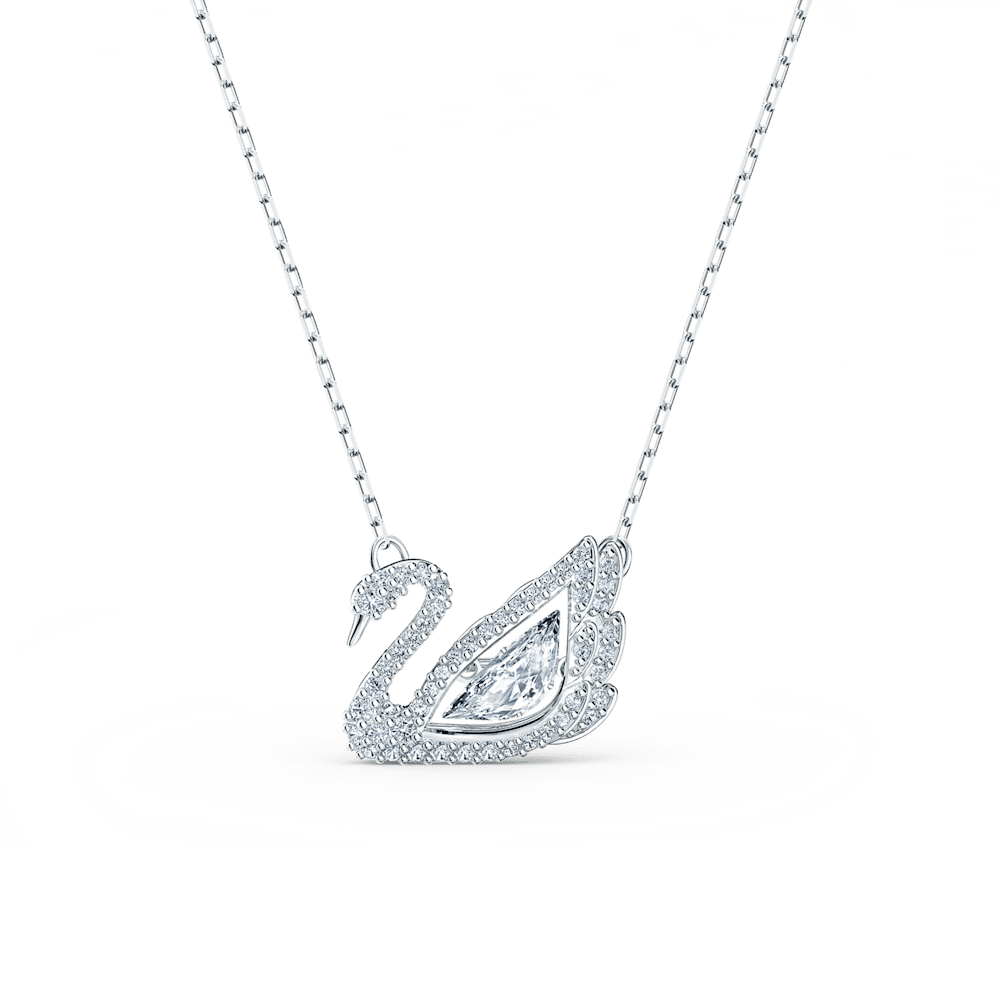 Collana Swarovski Swan, Cigno danzante, Bianca, Placcato rodio