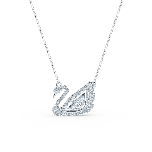 Collana Swarovski Swan, Cigno danzante, Bianca, Placcato rodio