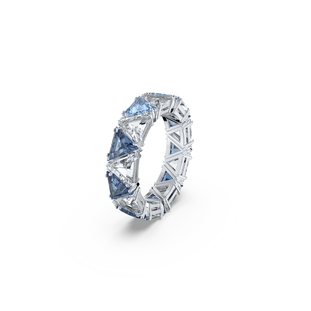 Anello Swarovski Cocktail Ortyx Taglio triangolo Blu Placcato Rodio - Misura 52