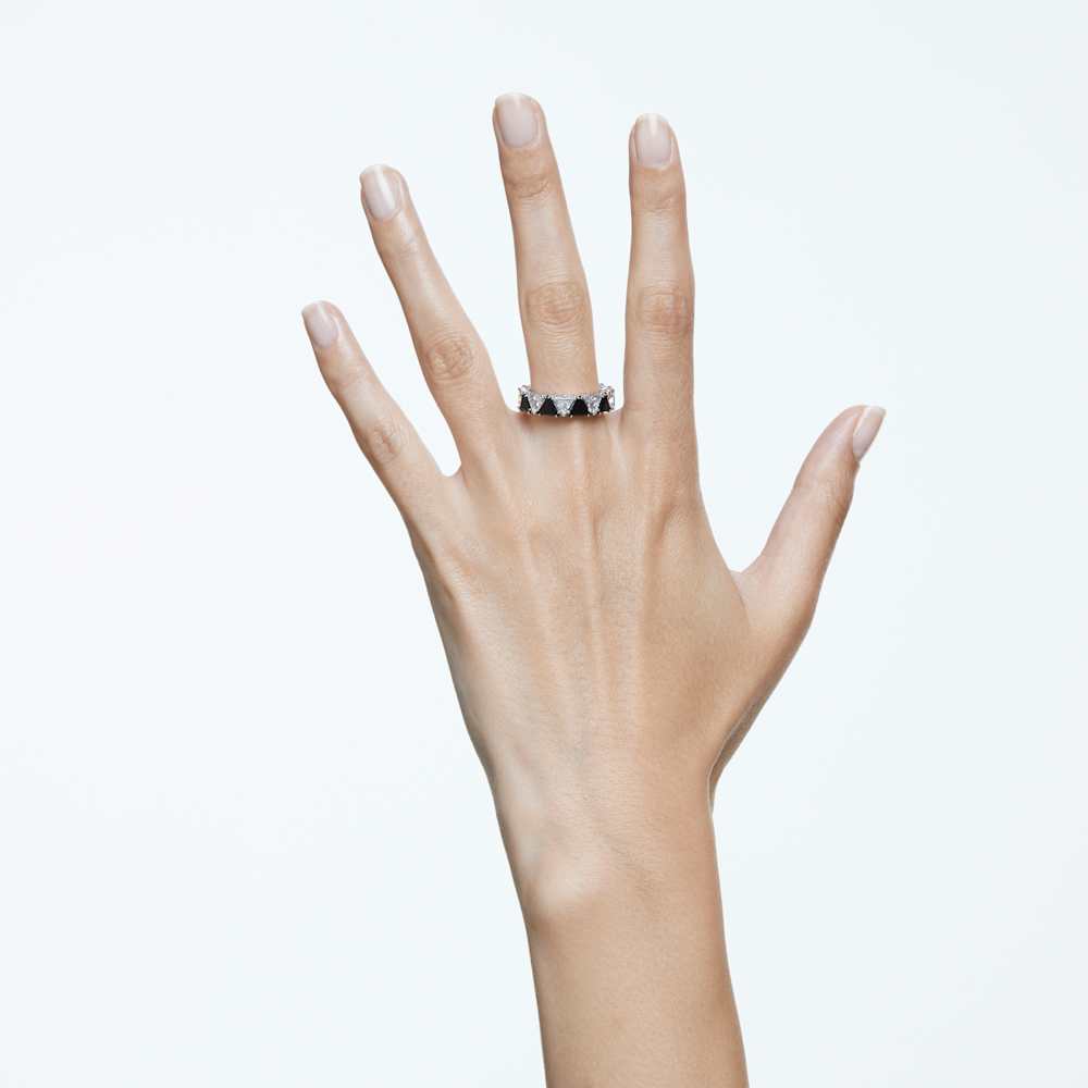 Anello Swarovski Cocktail Ortyx Taglio triangolo Nero Placcato Rodio - Misura 52