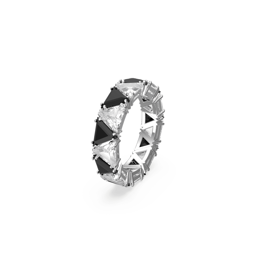Anello Swarovski Cocktail Ortyx Taglio triangolo Nero Placcato Rodio - Misura 52
