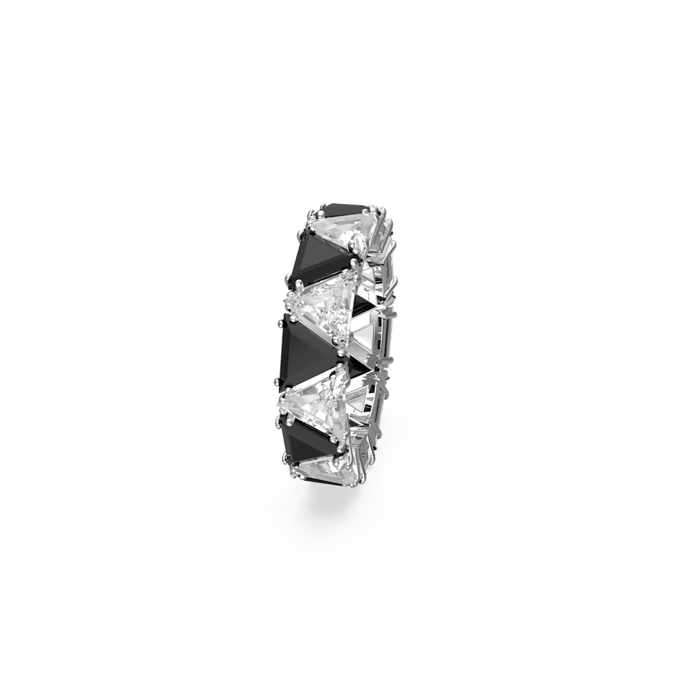 Anello Swarovski Cocktail Ortyx Taglio triangolo Nero Placcato Rodio - Misura 52
