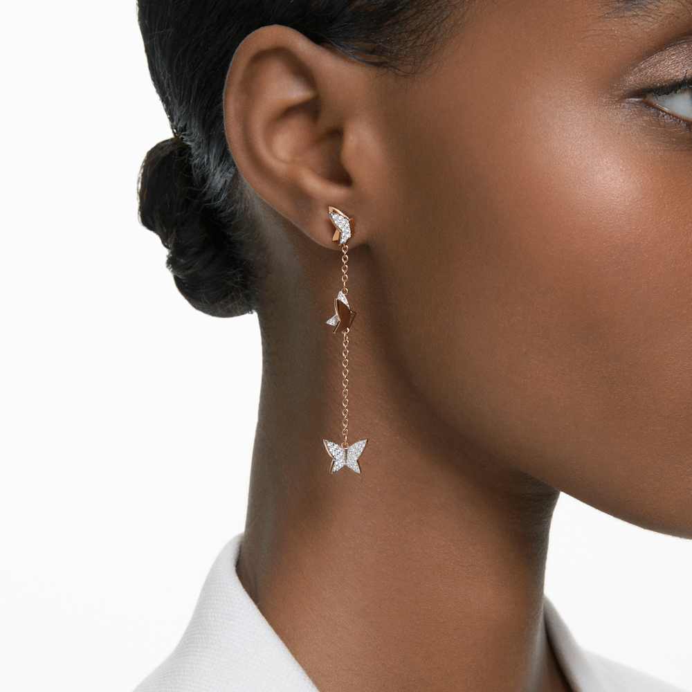 Orecchini Pendenti Swarovski Idyllia Lilia Farfalle Finitura oro rosa 18 Kt