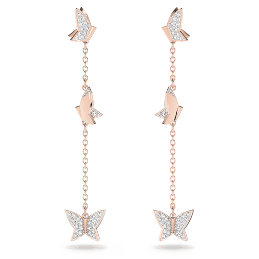 Orecchini Pendenti Swarovski Idyllia Lilia Farfalle Finitura oro rosa 18 Kt