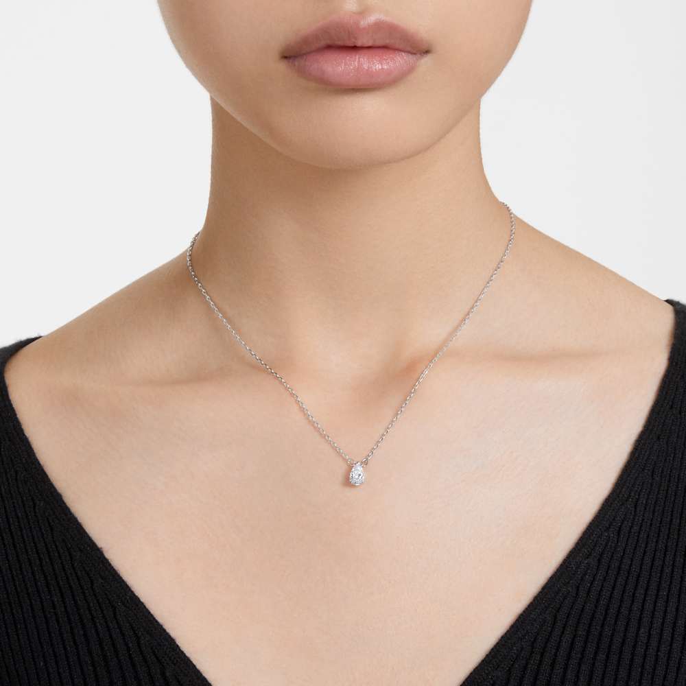 Collana Swarovski Stilla, Taglio Pear, Bianco, Placcato rodio