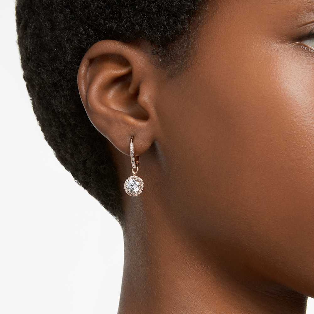 Orecchini Pendenti Swarovski Una Angelic Taglio tondo Pavé Bianchi Finitura oro rosa 18 Kt
