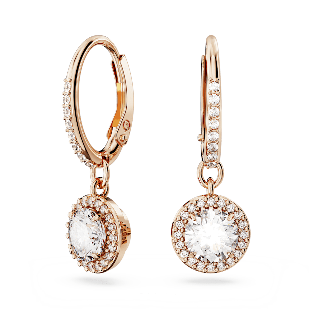 Orecchini Pendenti Swarovski Una Angelic Taglio tondo Pavé Bianchi Finitura oro rosa 18 Kt