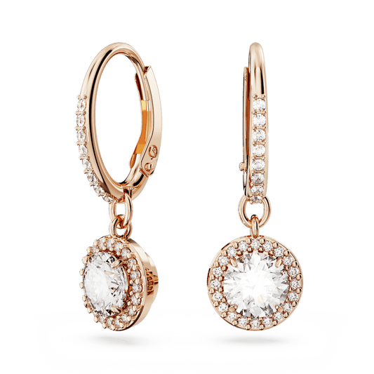 Orecchini Pendenti Swarovski Una Angelic Taglio tondo Pavé Bianchi Finitura oro rosa 18 Kt
