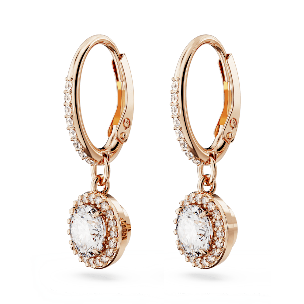 Orecchini Pendenti Swarovski Una Angelic Taglio tondo Pavé Bianchi Finitura oro rosa 18 Kt