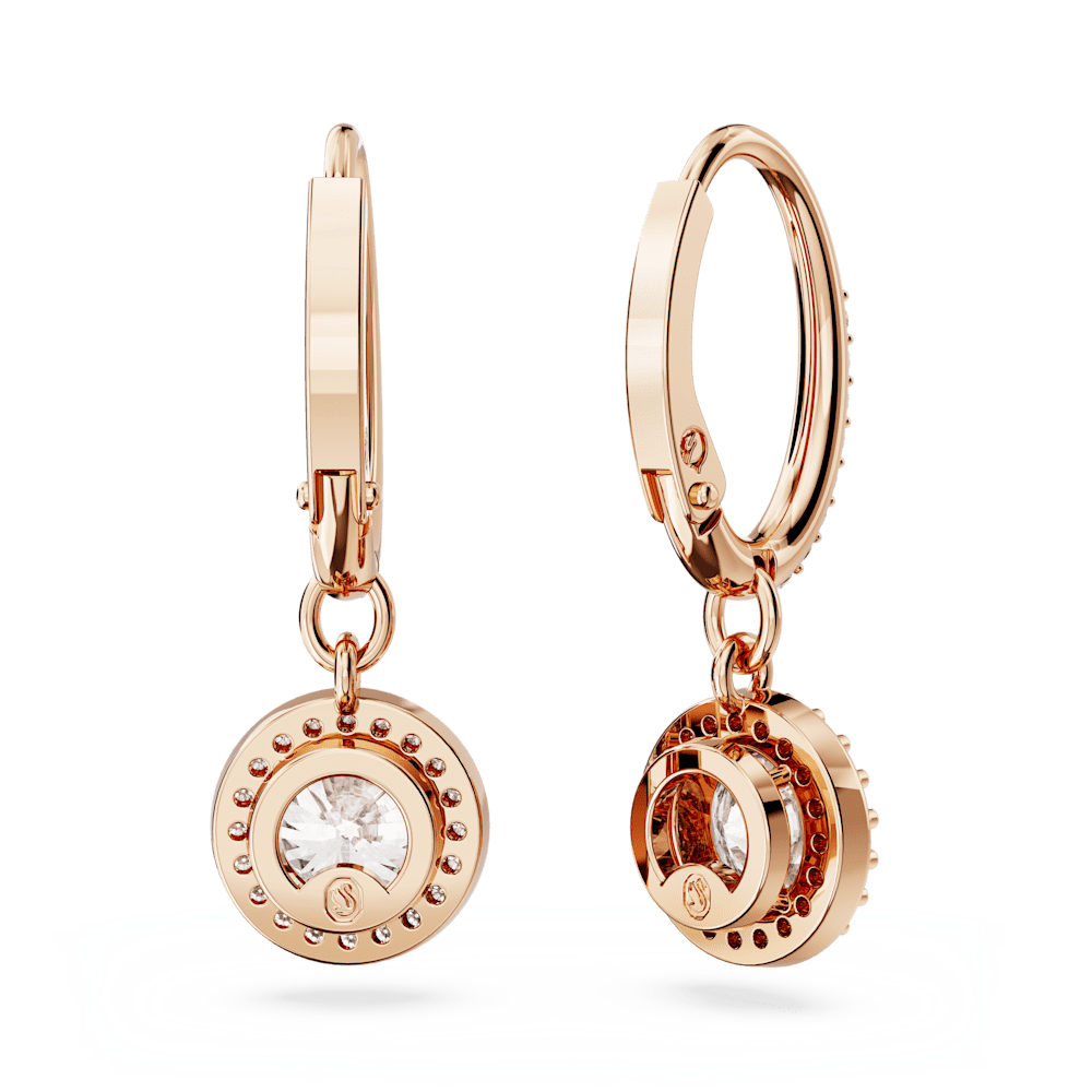 Orecchini Pendenti Swarovski Una Angelic Taglio tondo Pavé Bianchi Finitura oro rosa 18 Kt