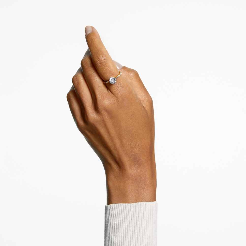 Anello Swarovski cocktail Stilla, Taglio tondo, Pavé, Bianco, Finitura oro 18K - Misura 52
