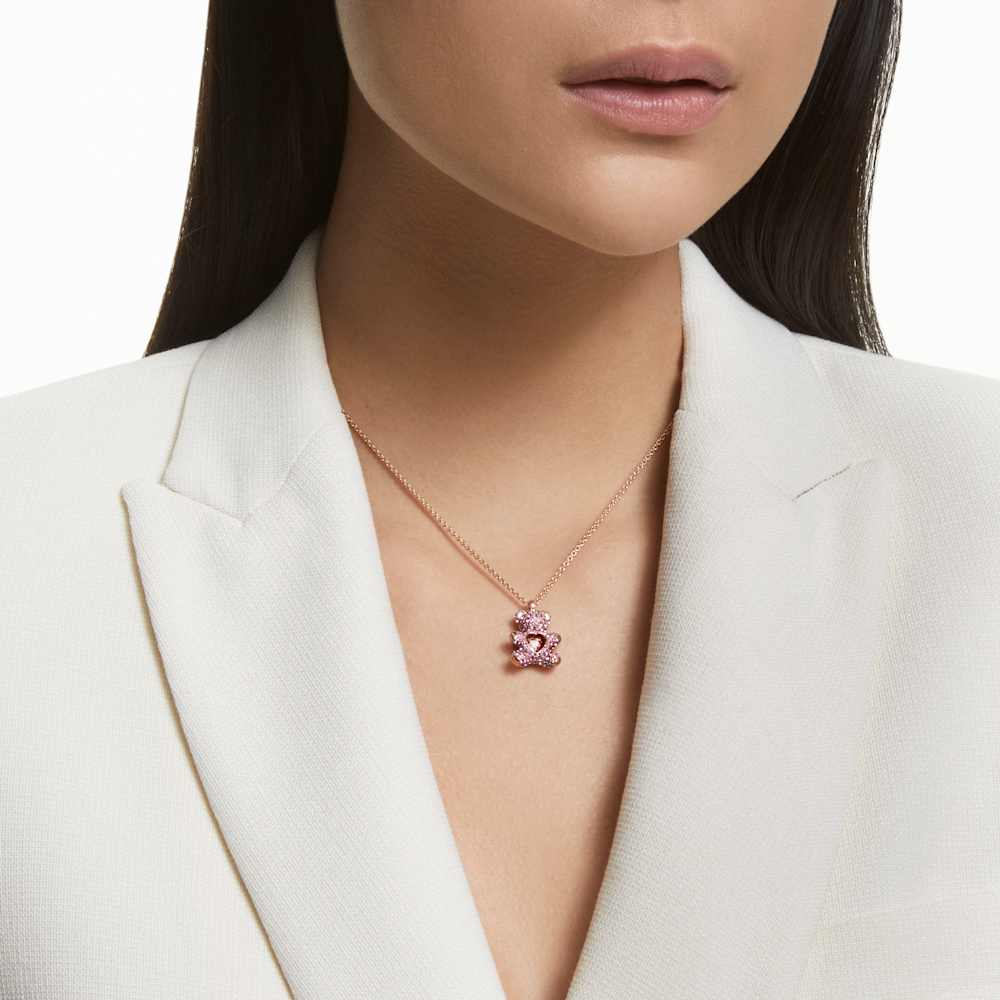 Collana con Pendente Swarovski Teddy, Orso, Rosa, Finitura oro rosa 18K