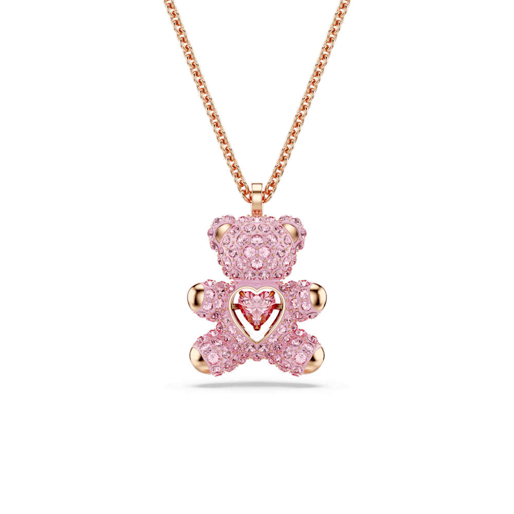 Collana con Pendente Swarovski Teddy, Orso, Rosa, Finitura oro rosa 18K