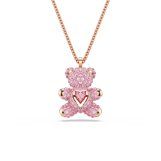 Collana con Pendente Swarovski Teddy, Orso, Rosa, Finitura oro rosa 18K