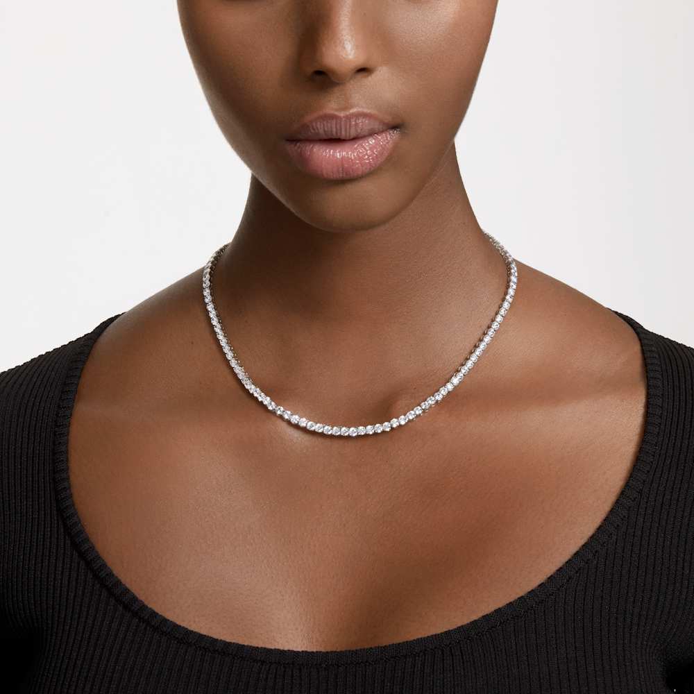Set Collana + Orecchini Swarovski Matrix Tennis, Taglio Round, Bianco, Placcato rodio